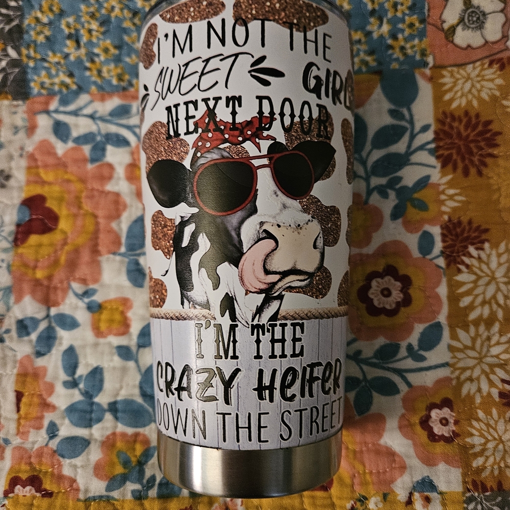 Funny Cow Graphic Tumbler - White with Brown & Black Accents